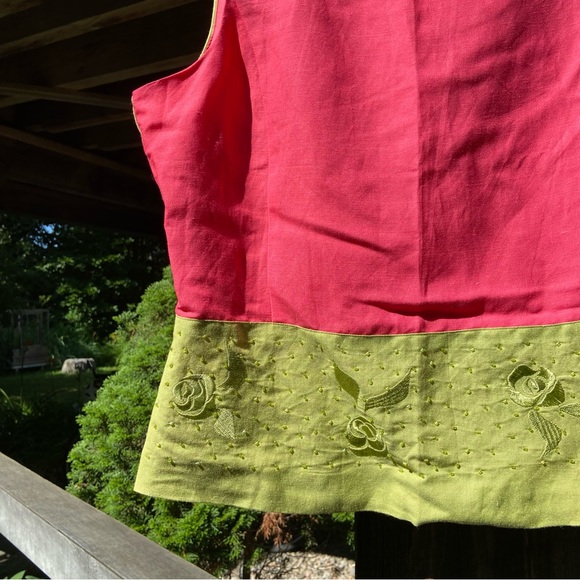 LINEN blend pink and lime green top. Great long side zipper. - Picture 3 of 6